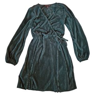 evergreen textured holiday wrap dress women's S